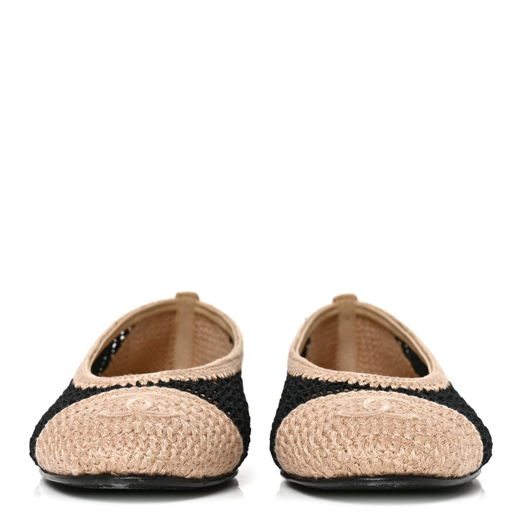 Raffia Cap Toe Ballerina Flats 39 Black Beige