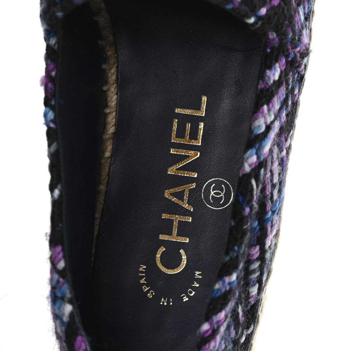 Tweed Grosgrain CC Espadrilles 35 Purple Black Navy