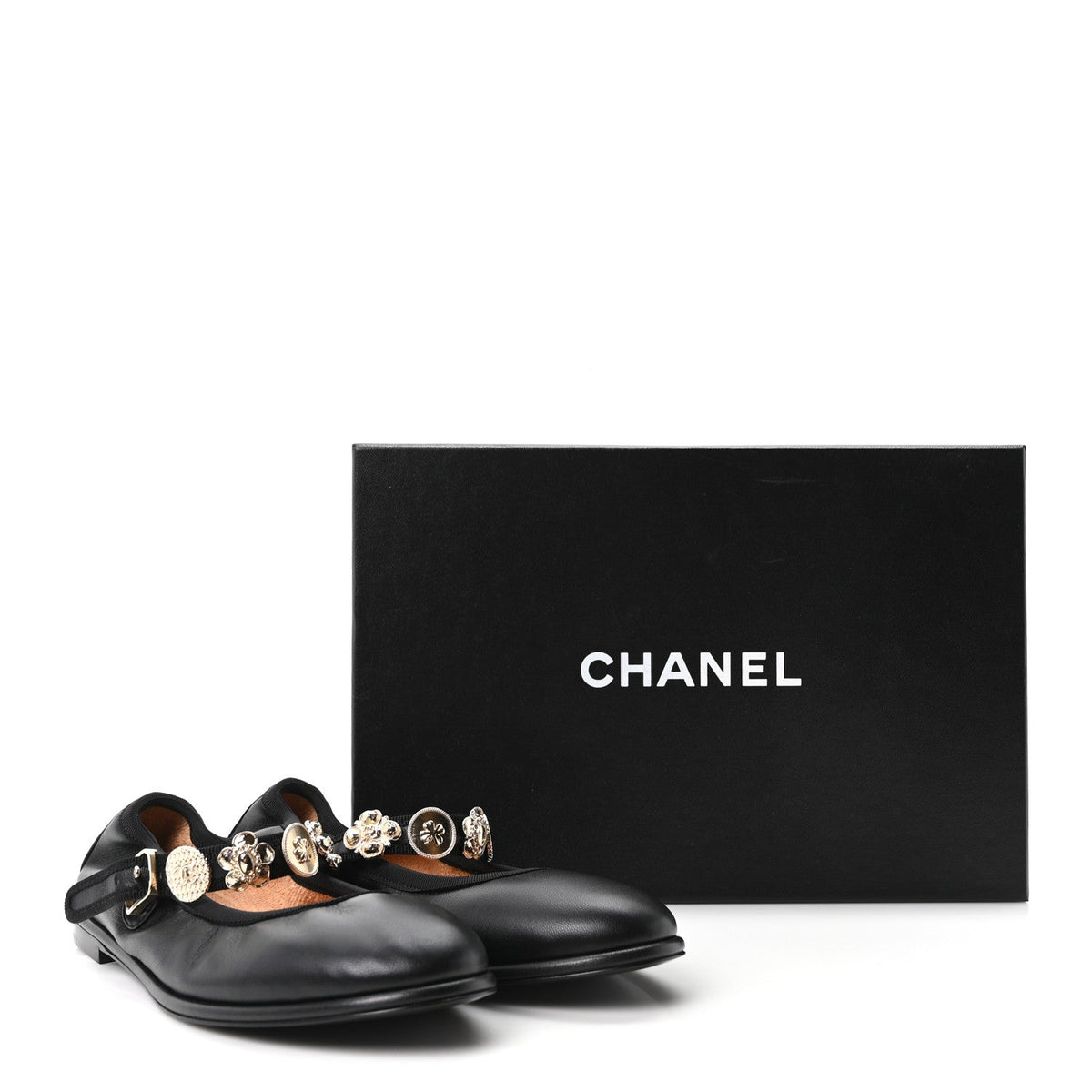 Lambskin Charm Mary Jane Flats 36.5 Black
