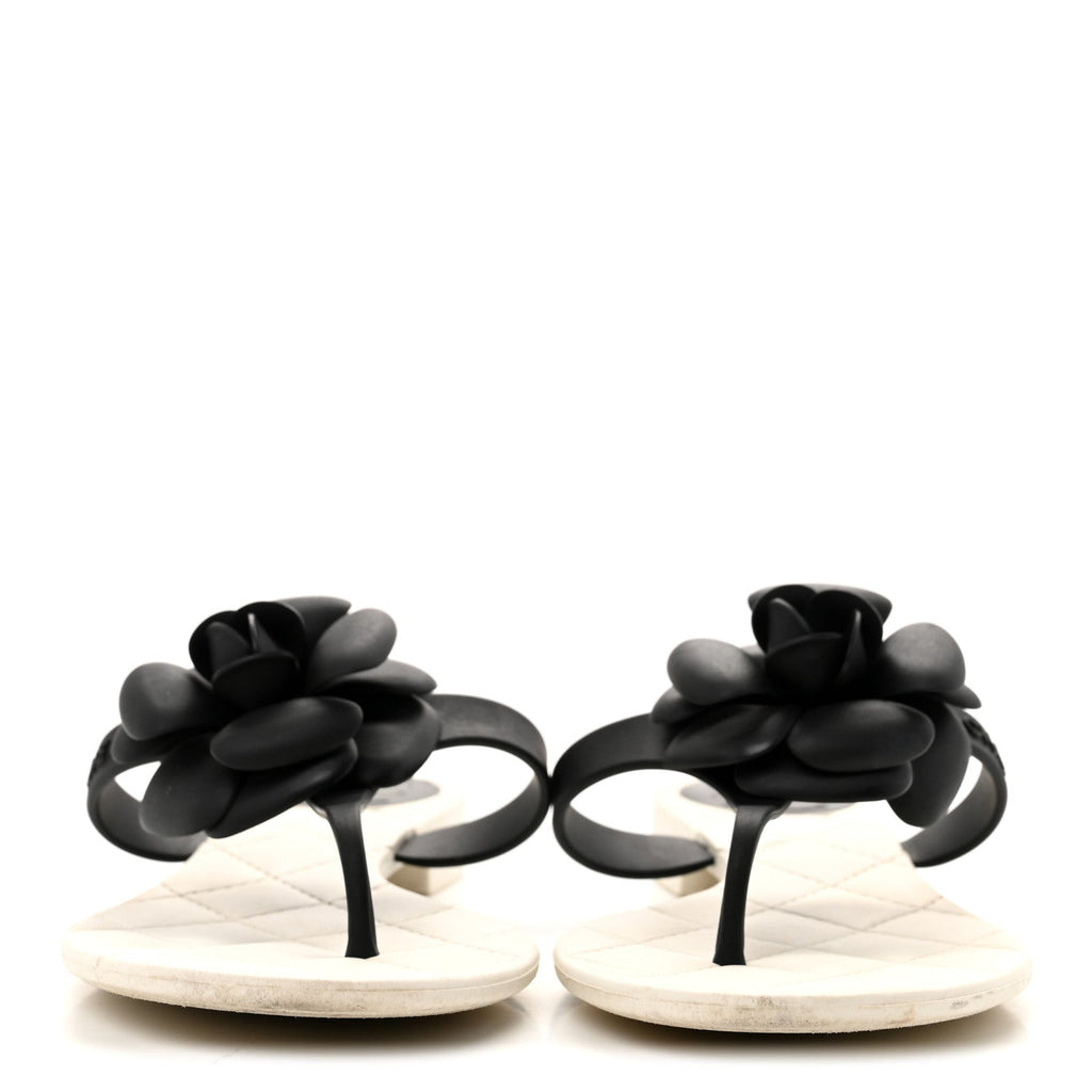 Jelly Quilted Camellia Thong Sandals 39 White Black