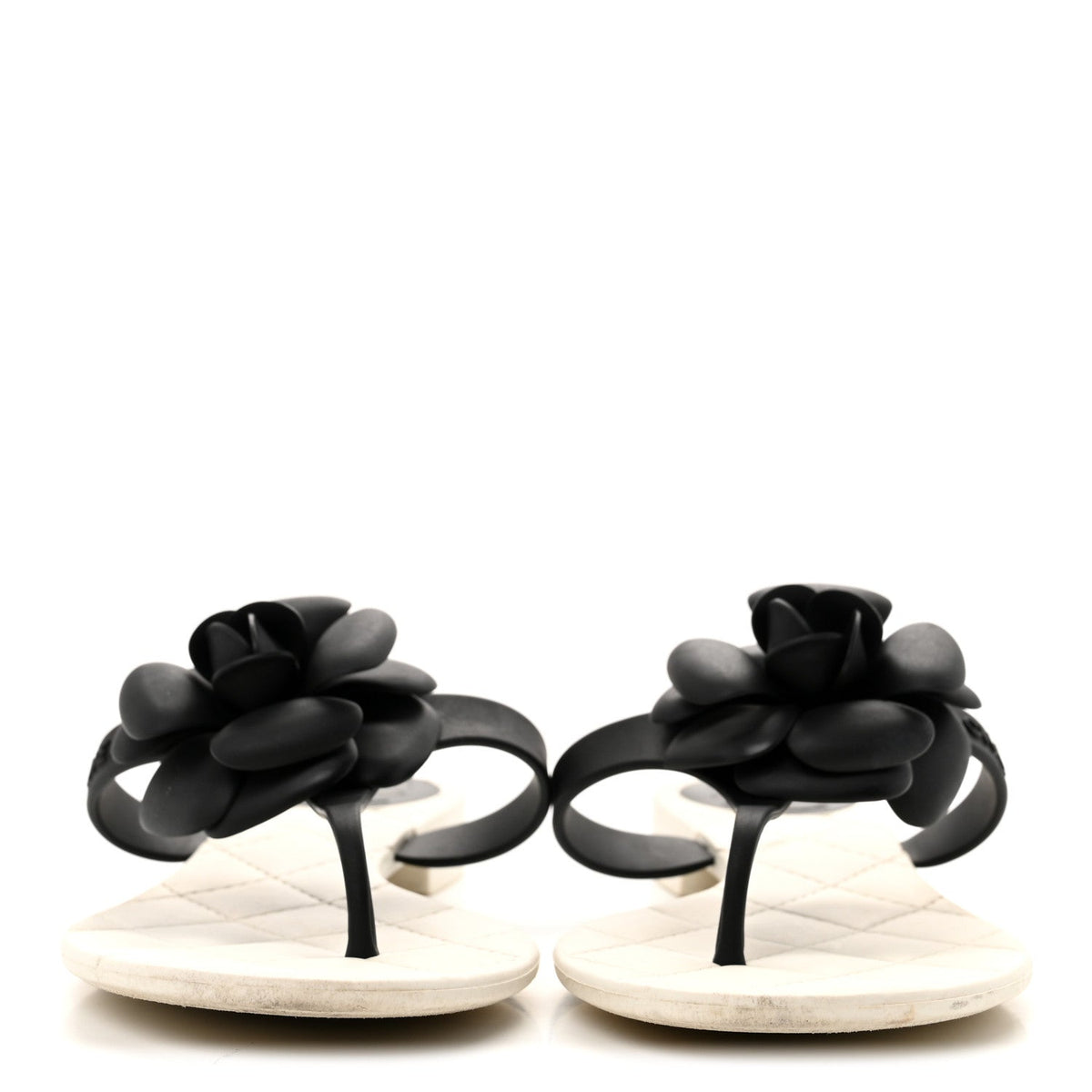Jelly Quilted Camellia Thong Sandals 39 White Black