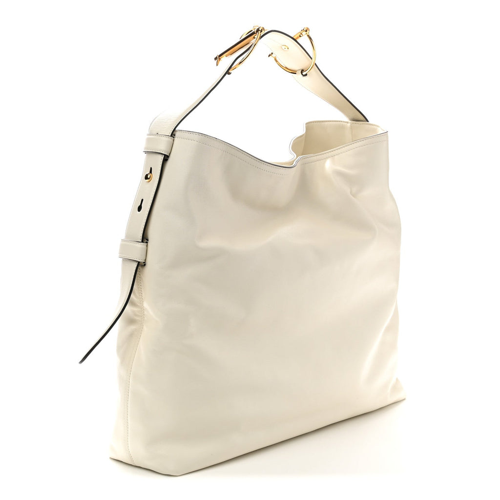 Calfskin Beatrix Horsebit Large Tote Bag Mystic White