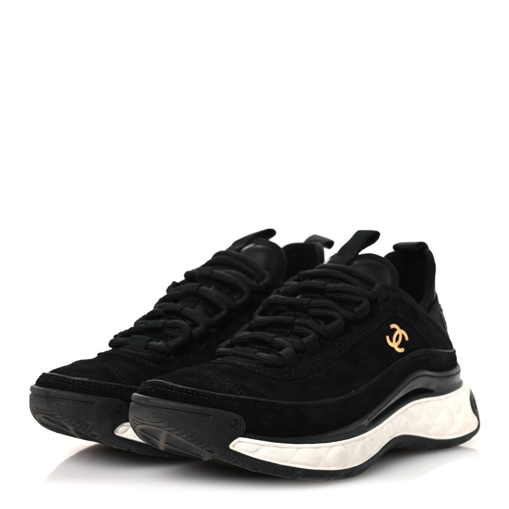 Suede Calfskin Nylon Grosgrain CC Sneakers 36 Black