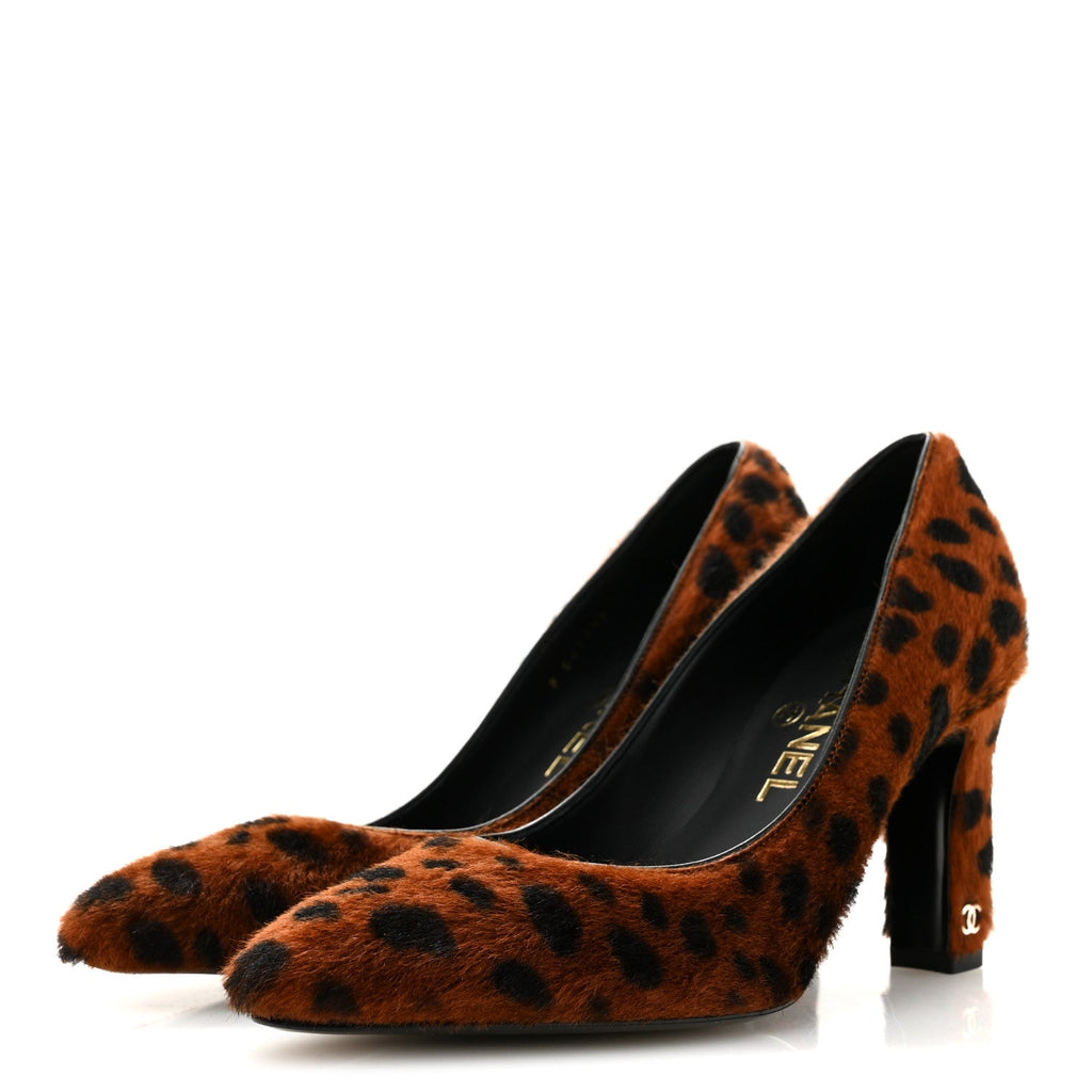 Pony Hair Lambskin Pumps 36.5 Brown Black
