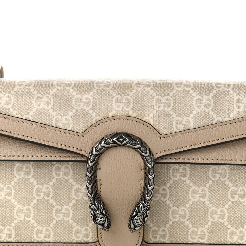 GG Supreme Monogram Textured Dollar Calfskin Small Rectangular Dionysus Shoulder Bag Beige Mystic White Oatmeal