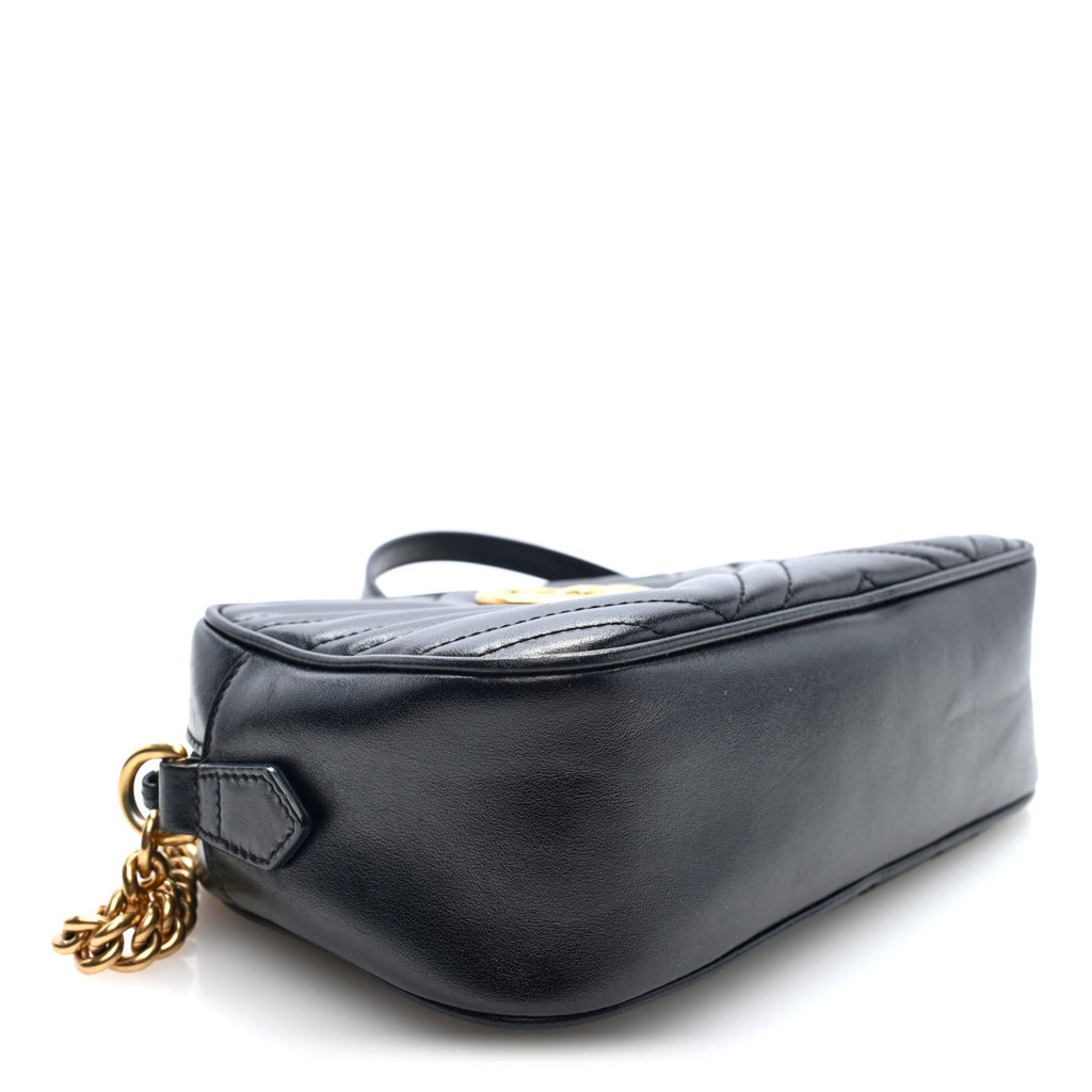 Calfskin Matelasse Small GG Marmont Chain Shoulder Bag Black