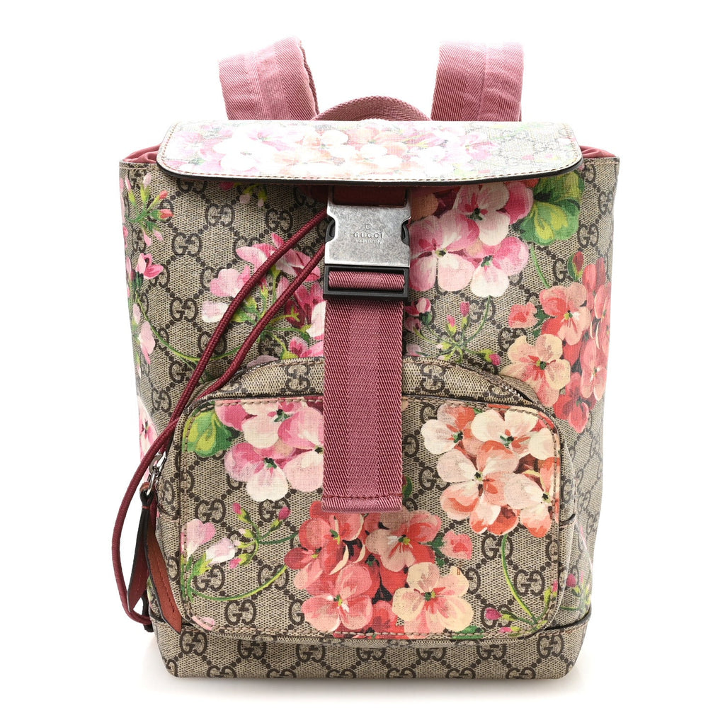GG Supreme Monogram Blooms Small Single Buckle Backpack Beige Multicolor Dry Rose