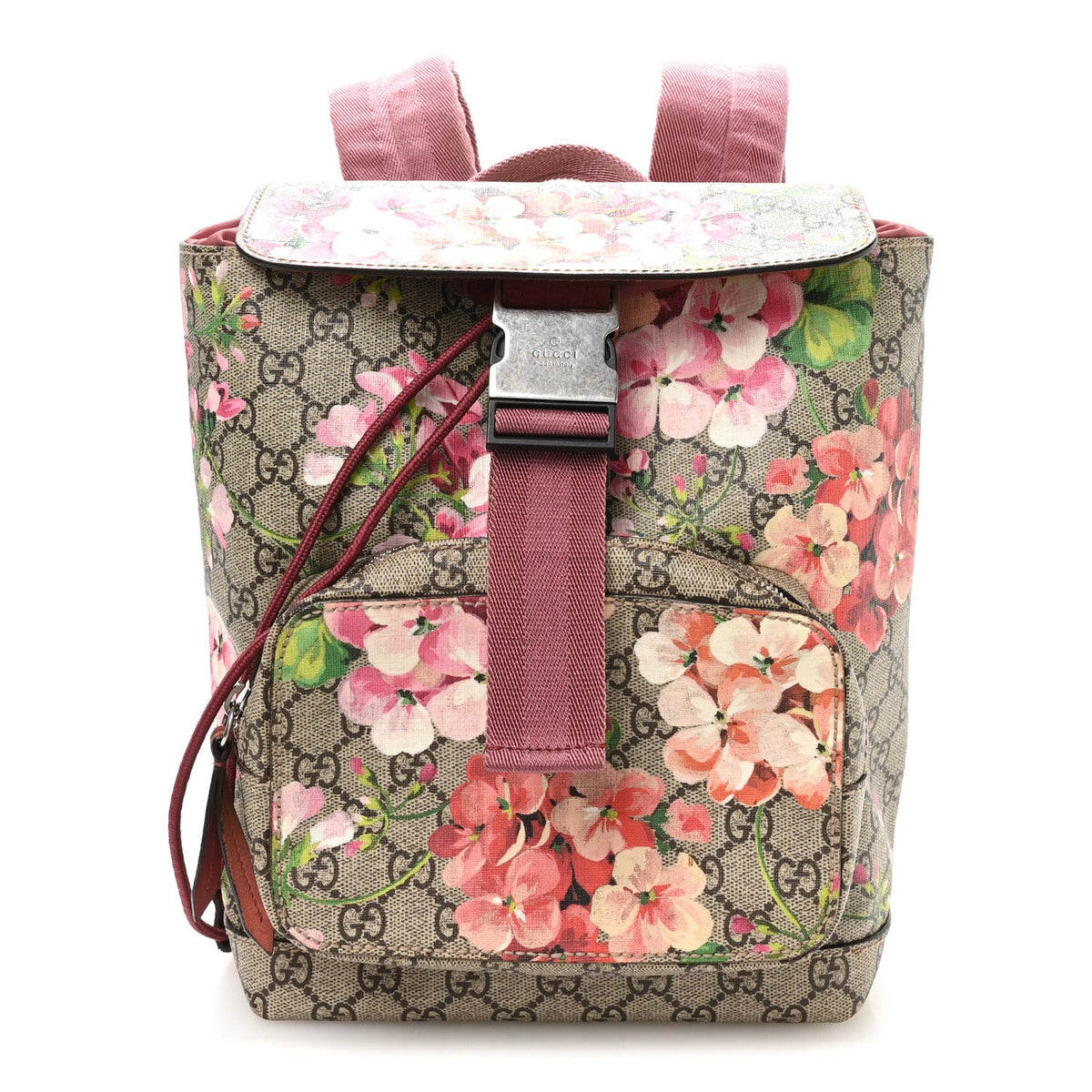 GG Supreme Monogram Blooms Small Single Buckle Backpack Beige Multicolor Dry Rose