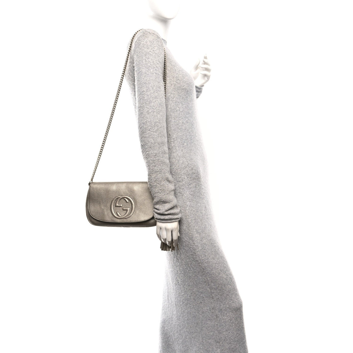 Metallic Pebbled Calfskin Medium Soho Flap Crossbody Golden Beige