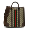 GG Supreme Monogram Textured Dollar Calfskin Web Medium Ophidia Tote Bag Beige Ebony