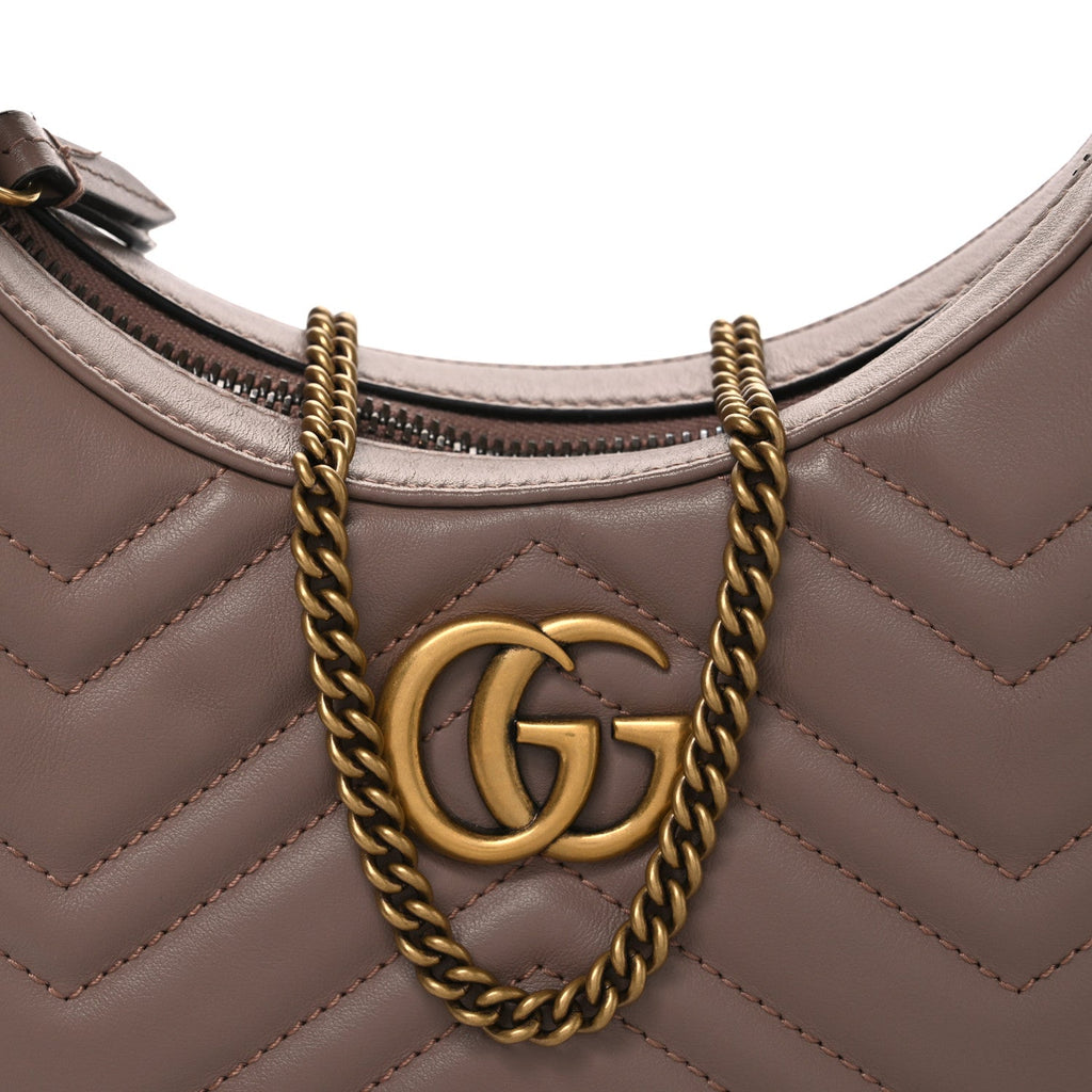 Calfskin Matelasse Chevron Mini GG Marmont Half Moon Hobo Porcelain Rose