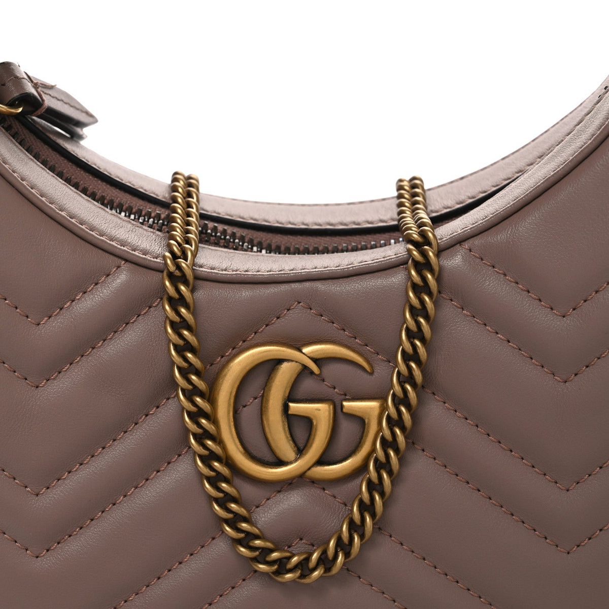 Calfskin Matelasse Chevron Mini GG Marmont Half Moon Hobo Porcelain Rose