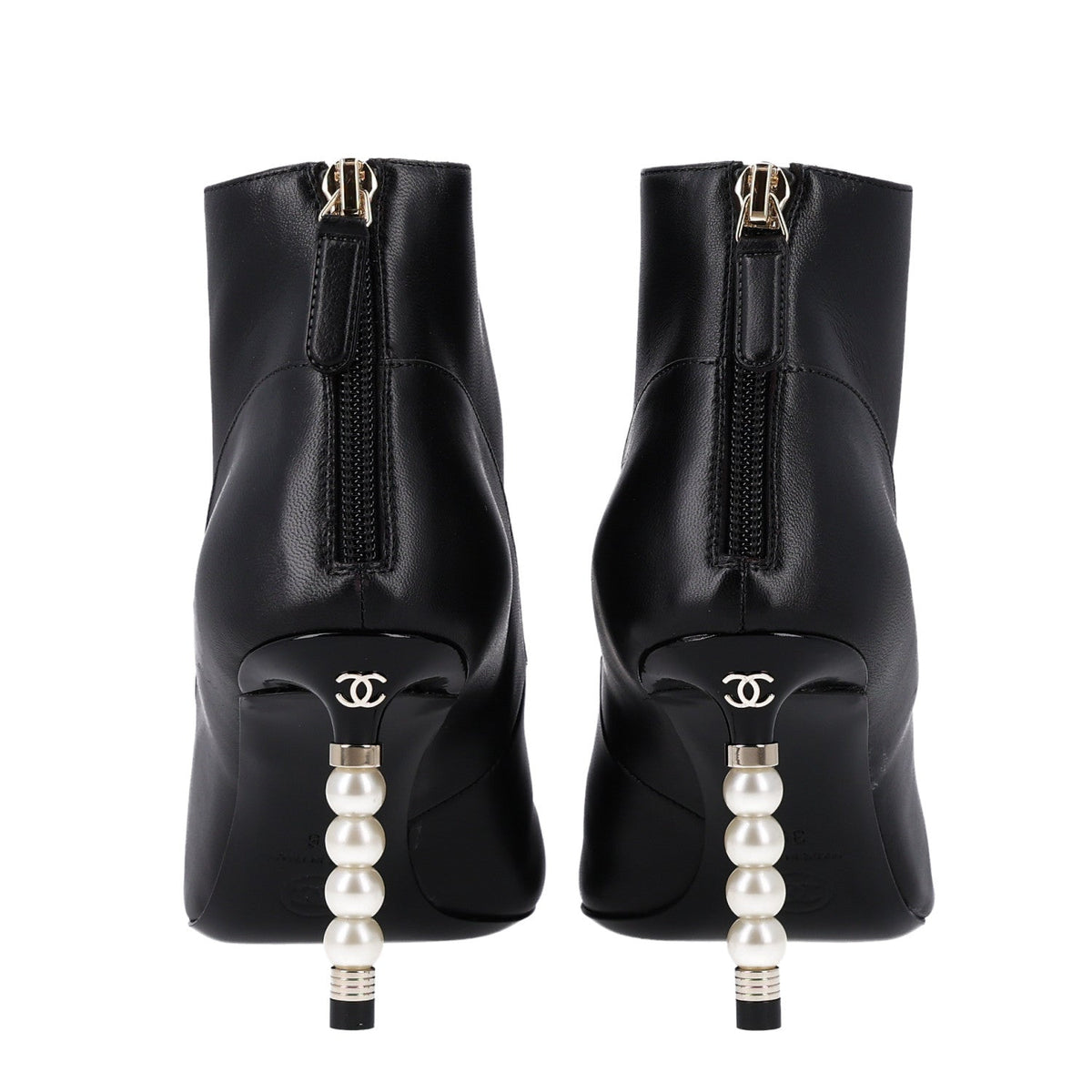 Lambskin Patent Calfskin Pearl Cap Toe Short Boots 36 Black