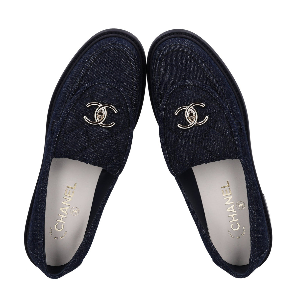 Denim CC Turnlock Loafers 39.5 Dark Blue