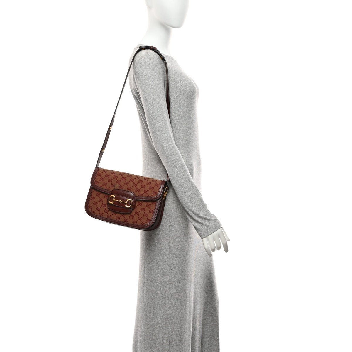 Monogram Textured Dollar Calfskin Horsebit 1955 Shoulder Bag Sahara Rubino Chardonnay