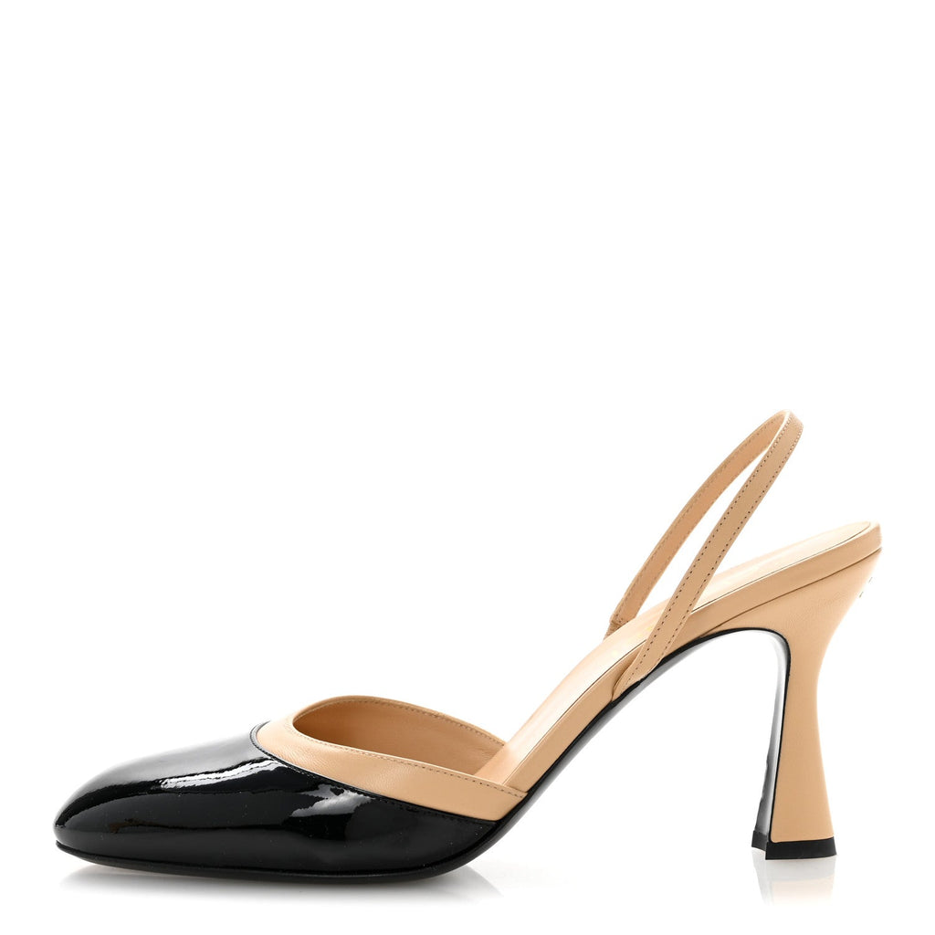Patent Lambskin Gabrielle Slingback Pumps 40 Beige Black