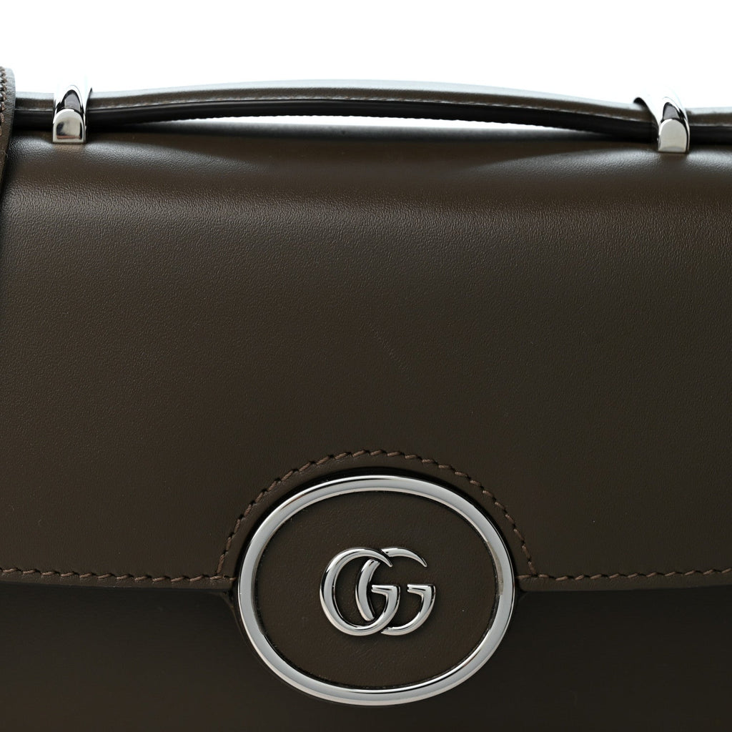 Senna Calfskin Petite GG Top Handle Shoulder Bag Brown