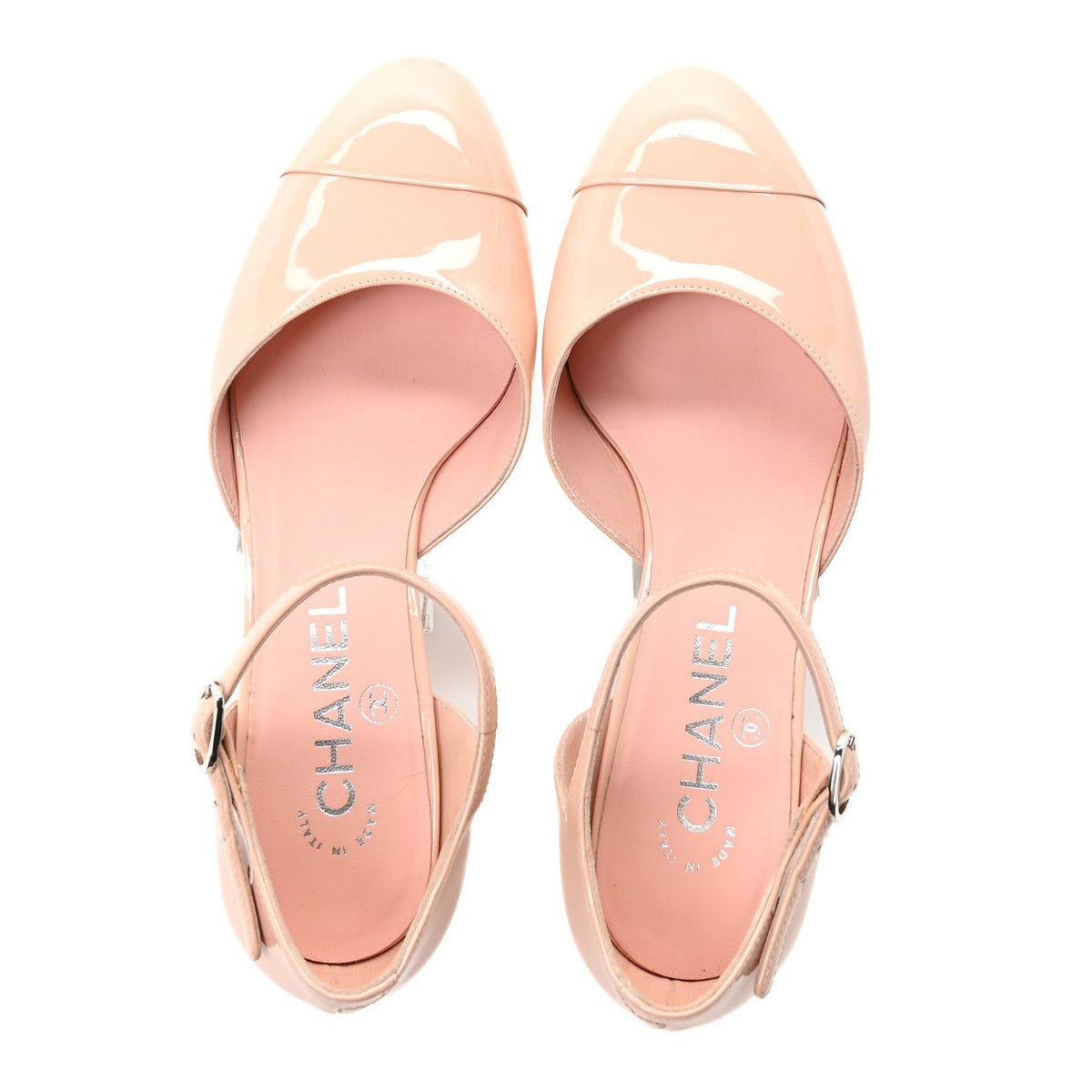 Patent Calfskin Cap Toe Slingback Pumps 35.5 Light Pink