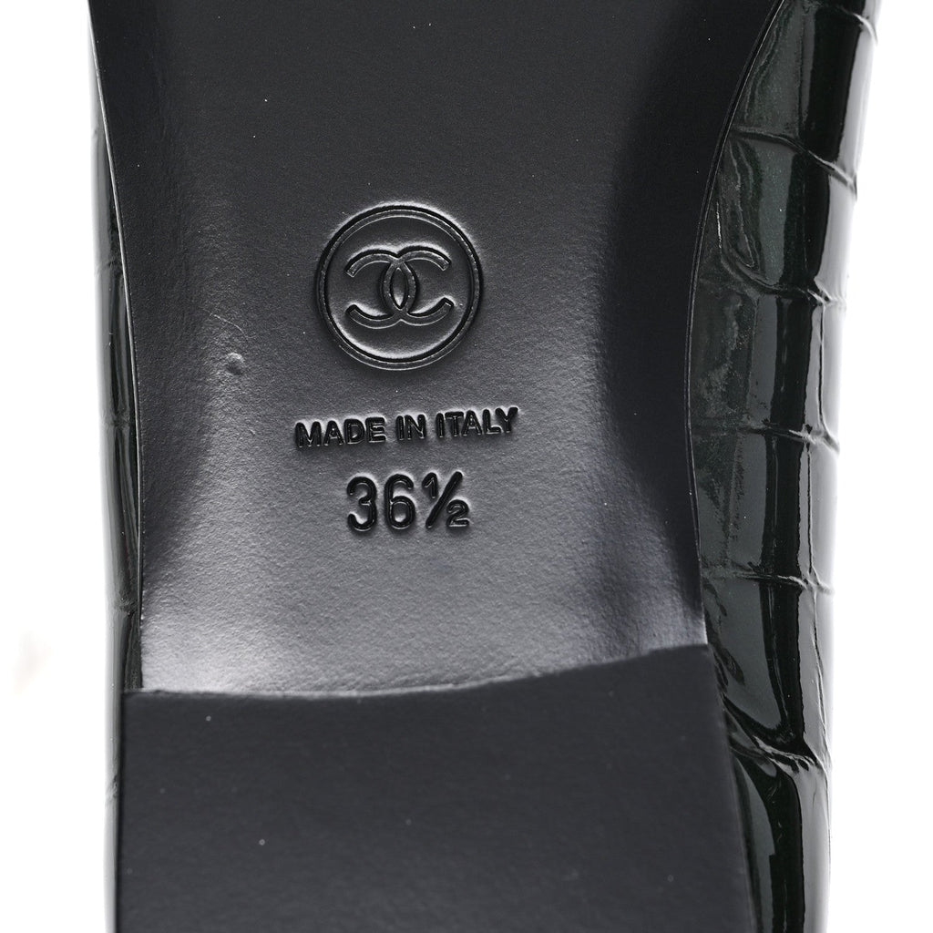 Crocodile Embossed Patent Calfskin Ballet Flats 36.5 Dark Green Black