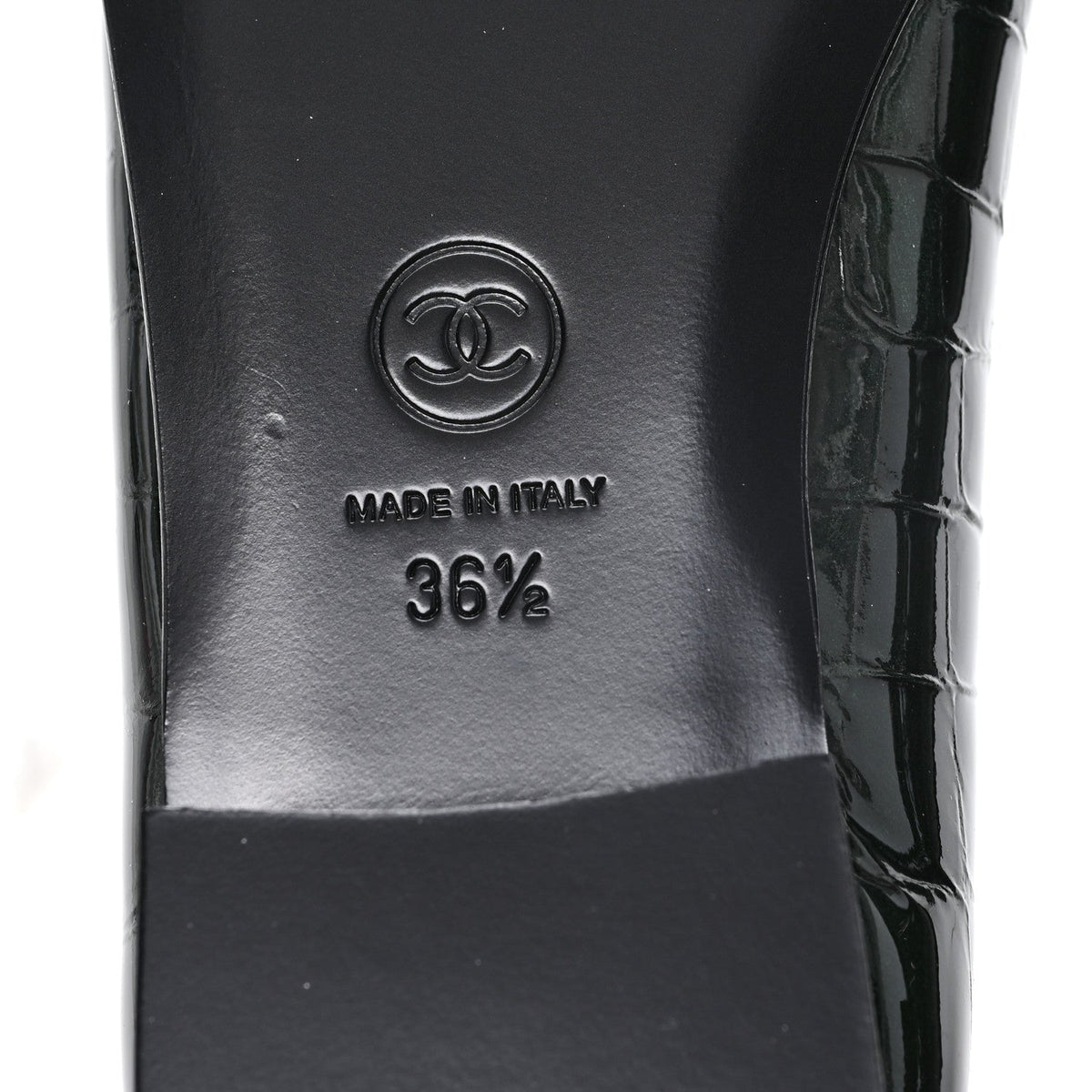 Crocodile Embossed Patent Calfskin Ballet Flats 36.5 Dark Green Black