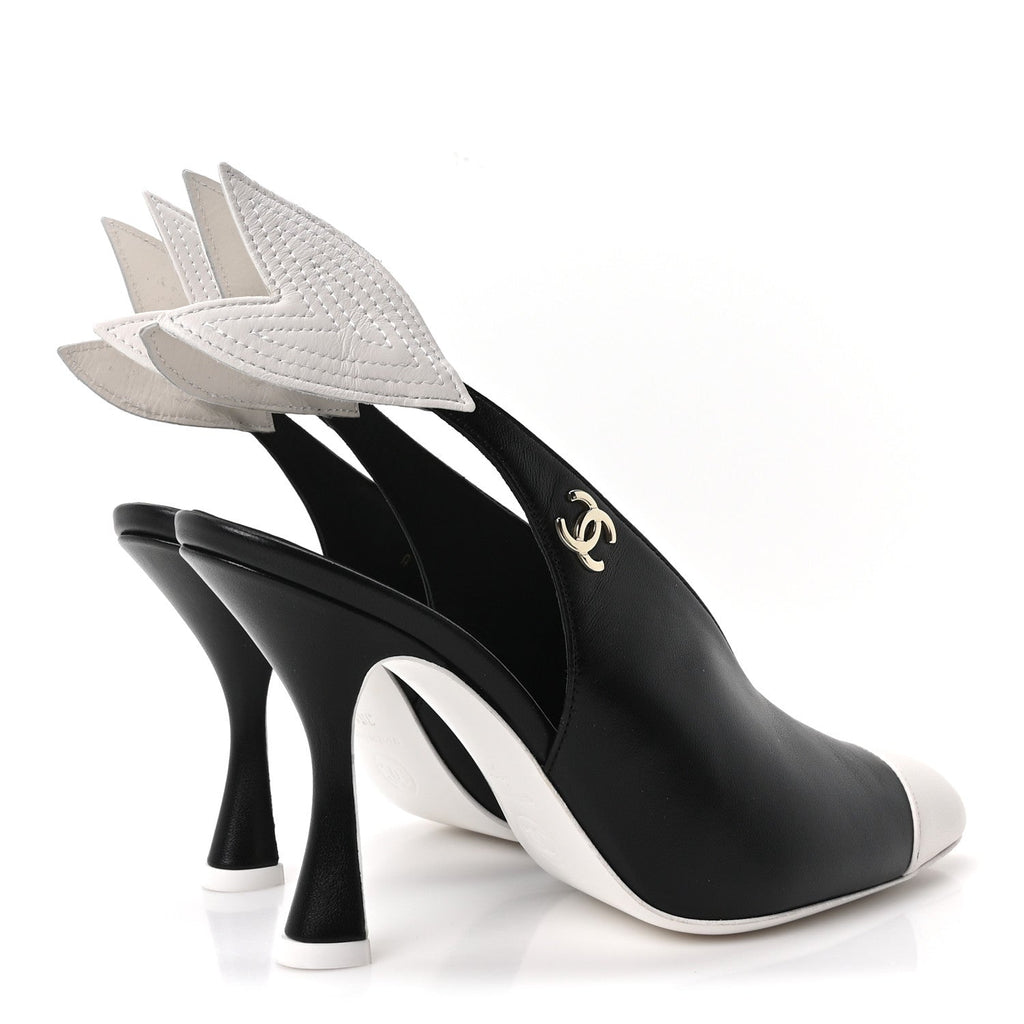 Lambskin Slingback Pumps 36.5 Black White