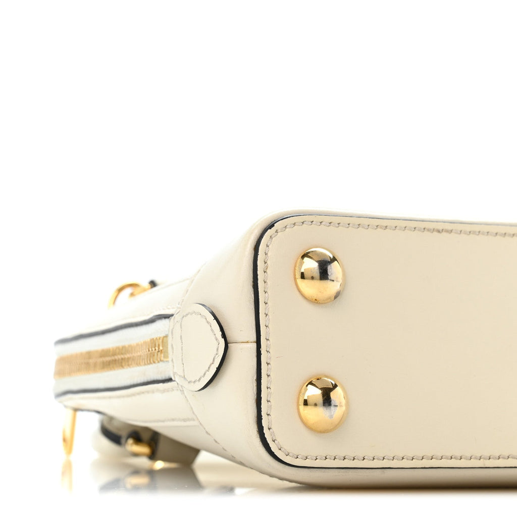Boarded Plutone Calfskin Mini Horsebit 1955 Top Handle Bag Mystic White