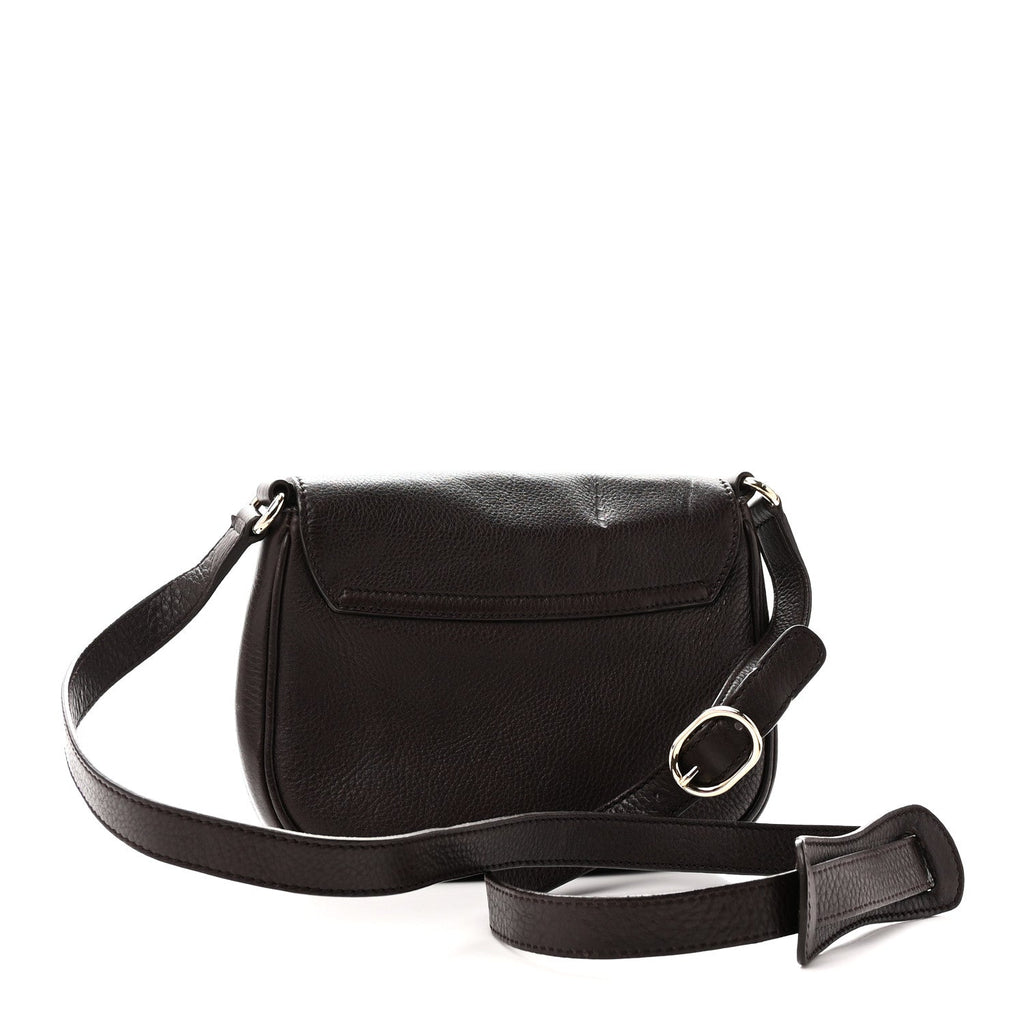 Pebbled Calfskin Web Small Dressage Shoulder Bag Dark Brown