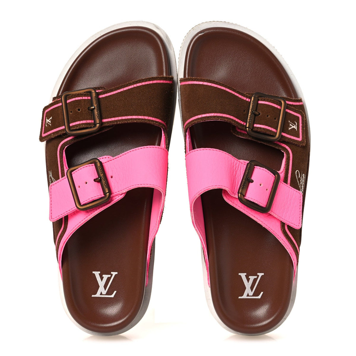 Mix Materials Mens LV Script Trainer Mules 6 Brown Pink