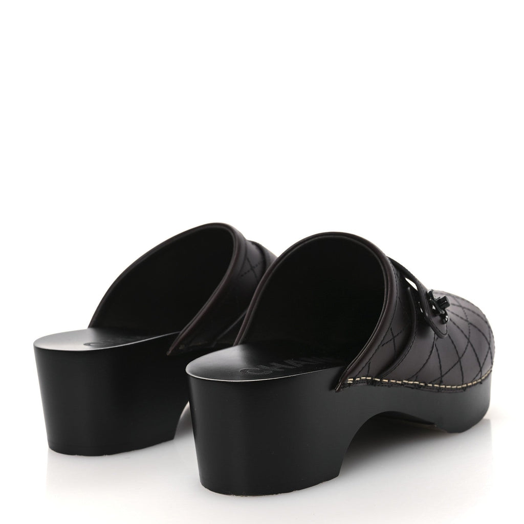 Calfskin CC Turn Lock Clogs 36 Dark Brown