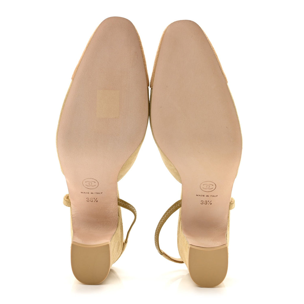 Suede Cap Toe CC Slingback Pumps 38.5 Light Beige