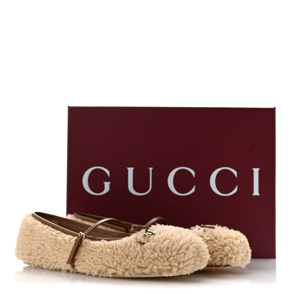 Shearling Horsebit Ballet Flats 38.5 Beige