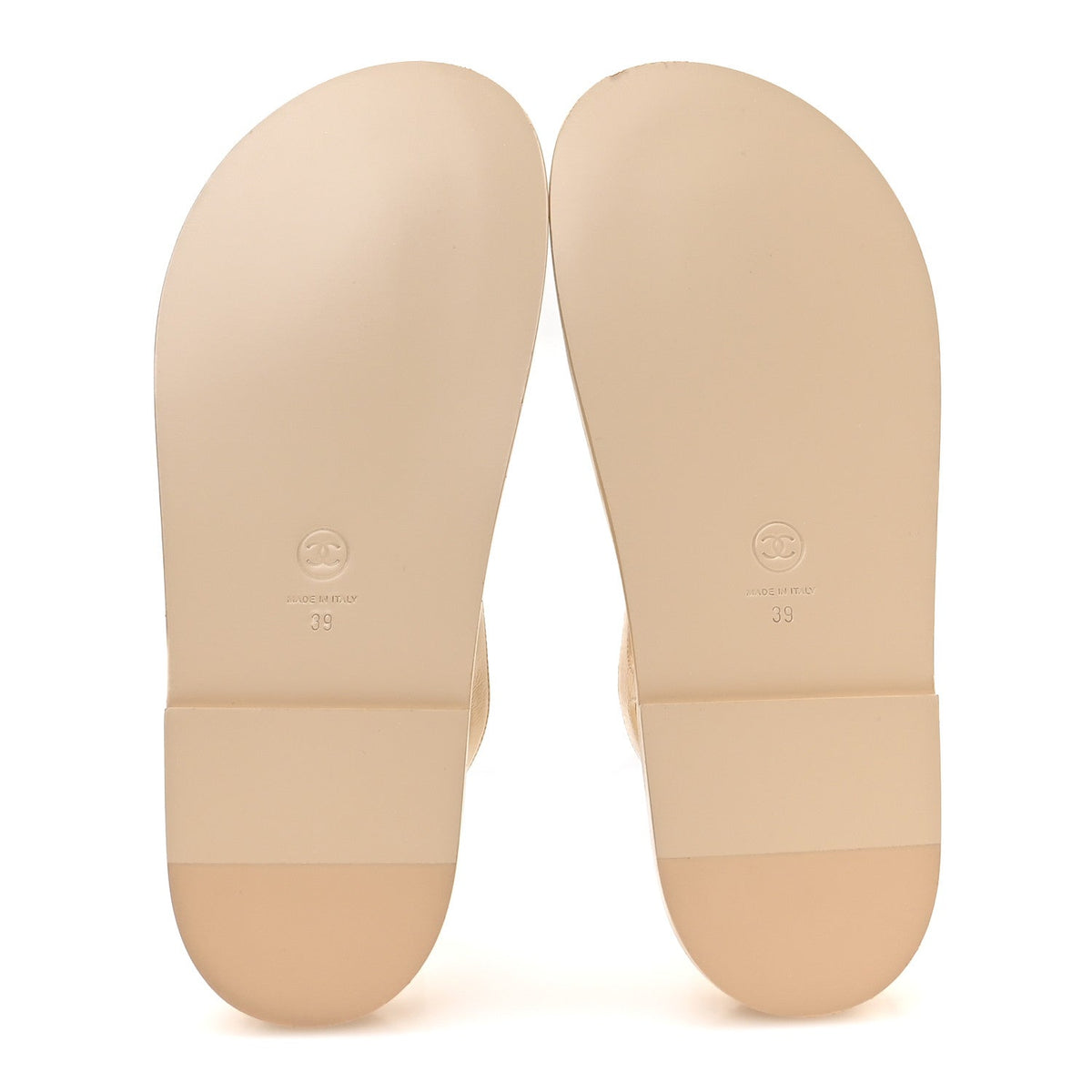 Crumpled Shiny Lambskin CC Cut Out Dad Sandals 39 Beige