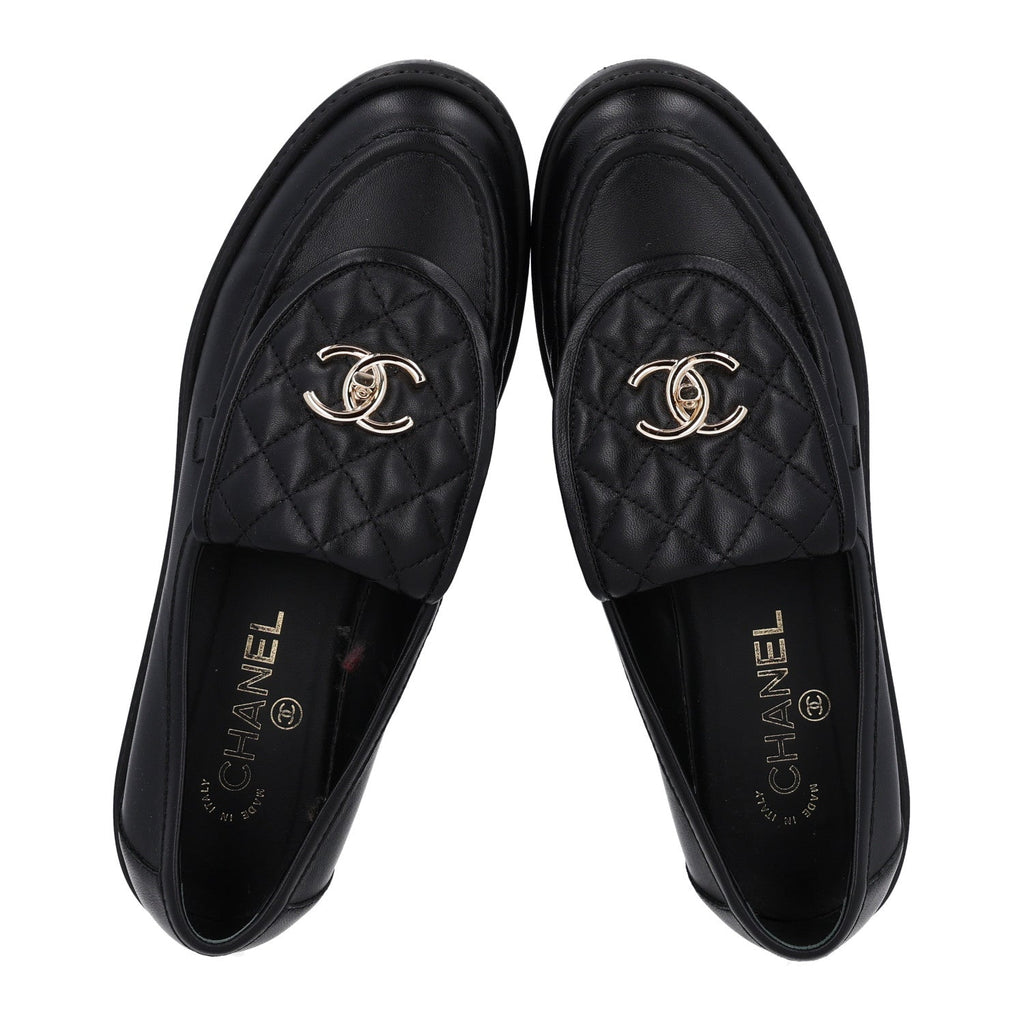 Lambskin Quilted CC Turnlock Loafers 39.5 Black