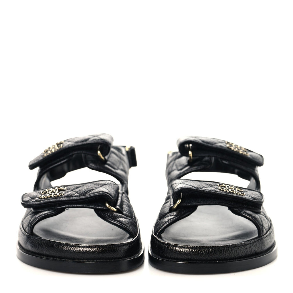 Grained Calfskin Velcro Dad Sandals 39.5 Black