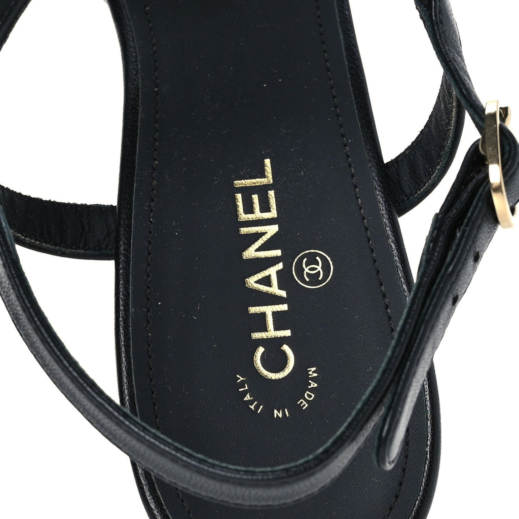 Lambskin Logo Platform Sandals 37.5 Black