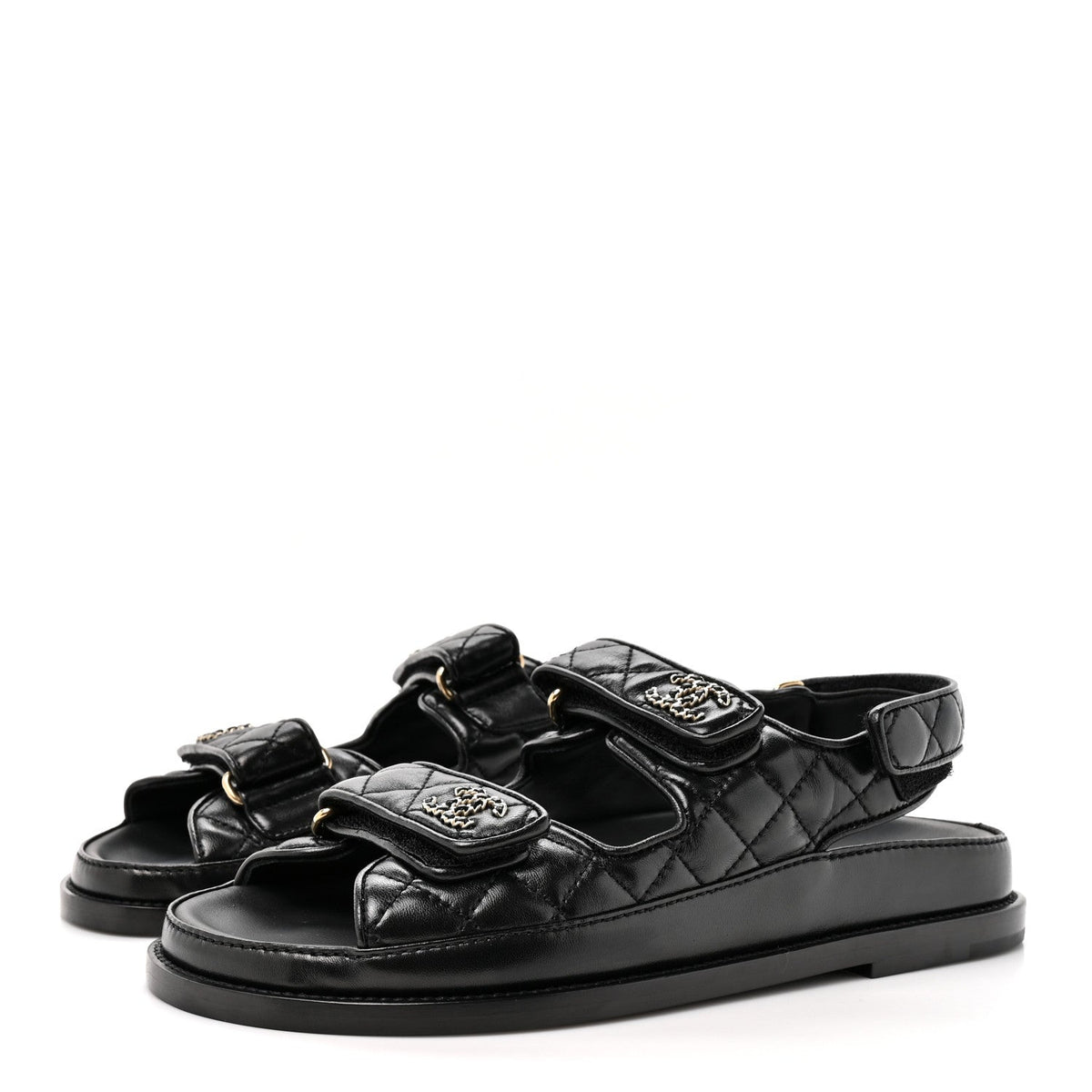 Grained Calfskin Velcro Dad Sandals 38 Black