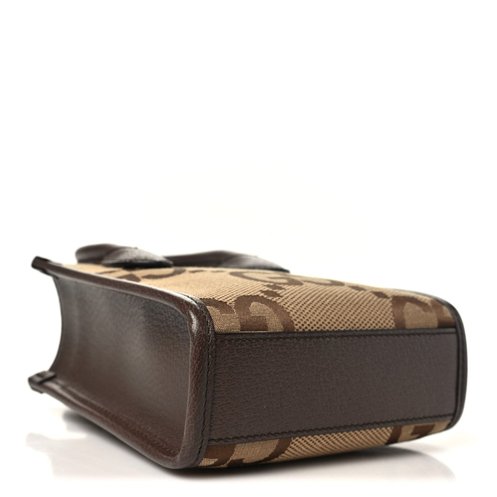 Monogram Jumbo GG Textured Dollar Calfskin Web Mini Vertical Tote Camel Ebony New Acero