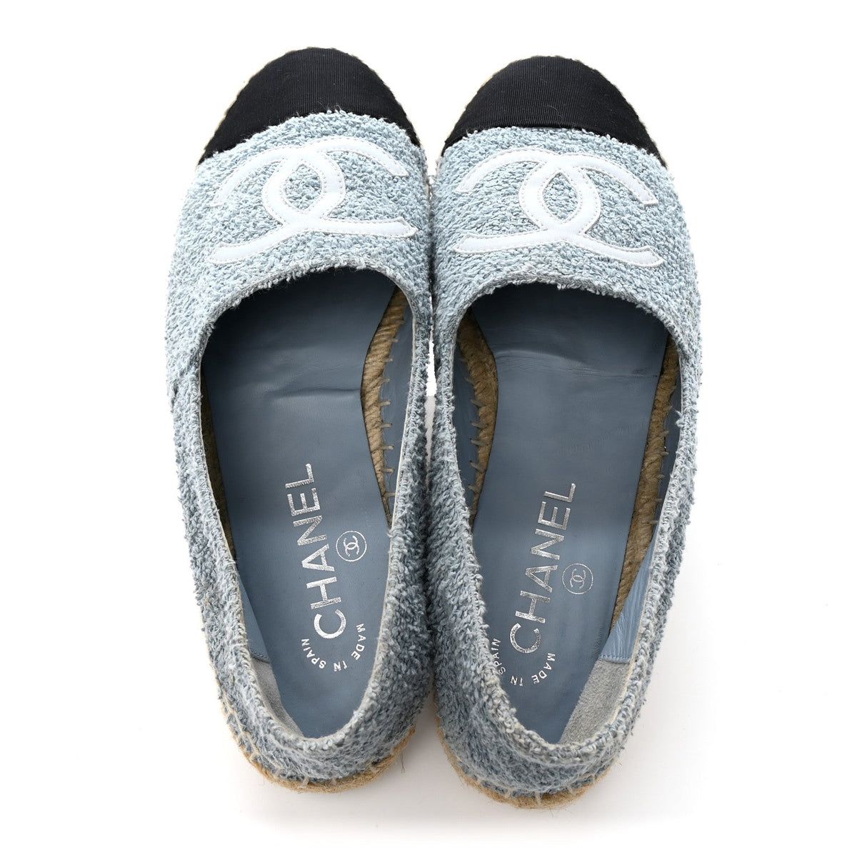 Fabric Grosgrain CC Espadrilles 38 Blue Light Gray Black