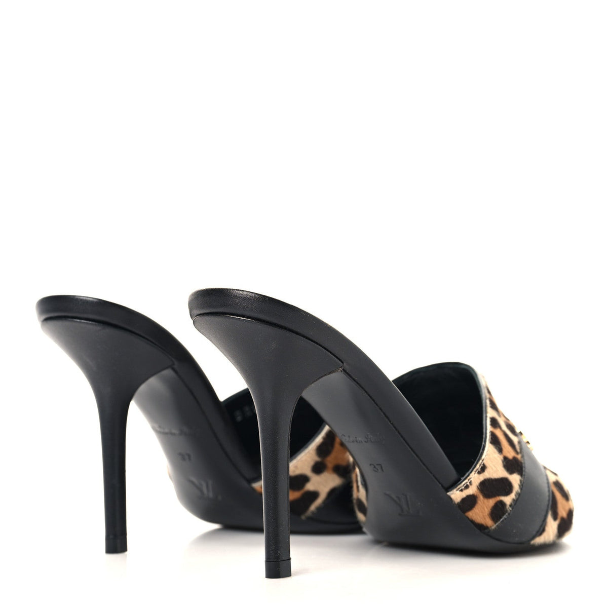 Calfskin Pony Hair Leopard Revival Mules 37 Brown
