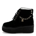 Velvet Chain Lace Up CC Short Boots 35.5 Black