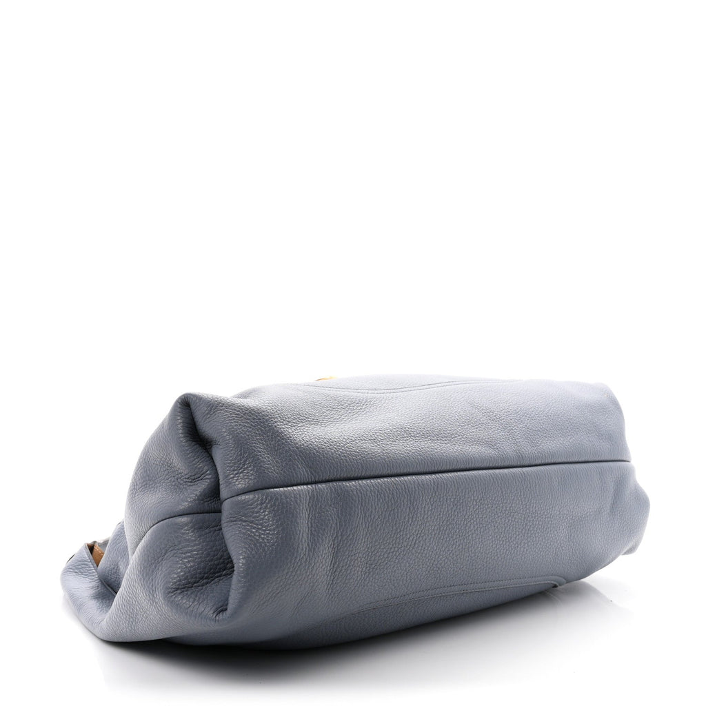 Grained Calfskin Softbit Maxi Shoulder Bag Dusty Blue