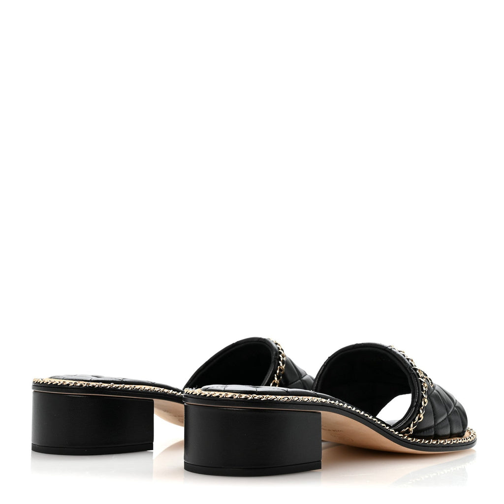 Lambskin Quilted Chain CC Mules 39 Black