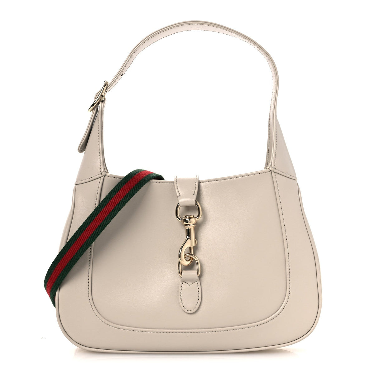 Ancora Calfskin Web Small Jackie Shoulder Bag Light Grey