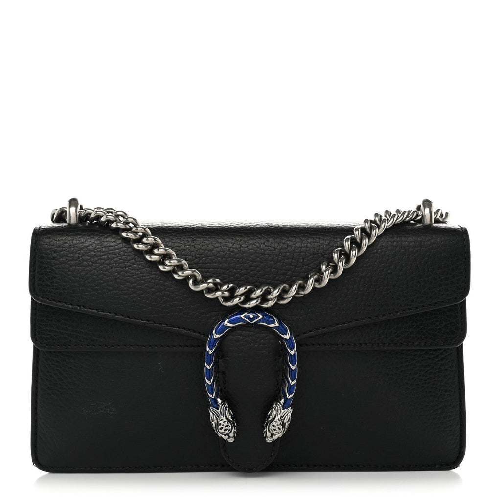 Dollar Calfskin Enamel Small Dionysus Shoulder Bag Black Electric Blue