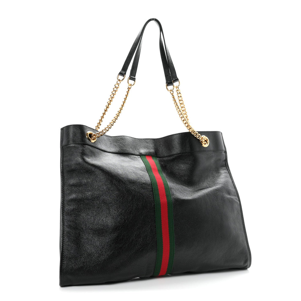Calfskin Large Rajah Chain Tote Black