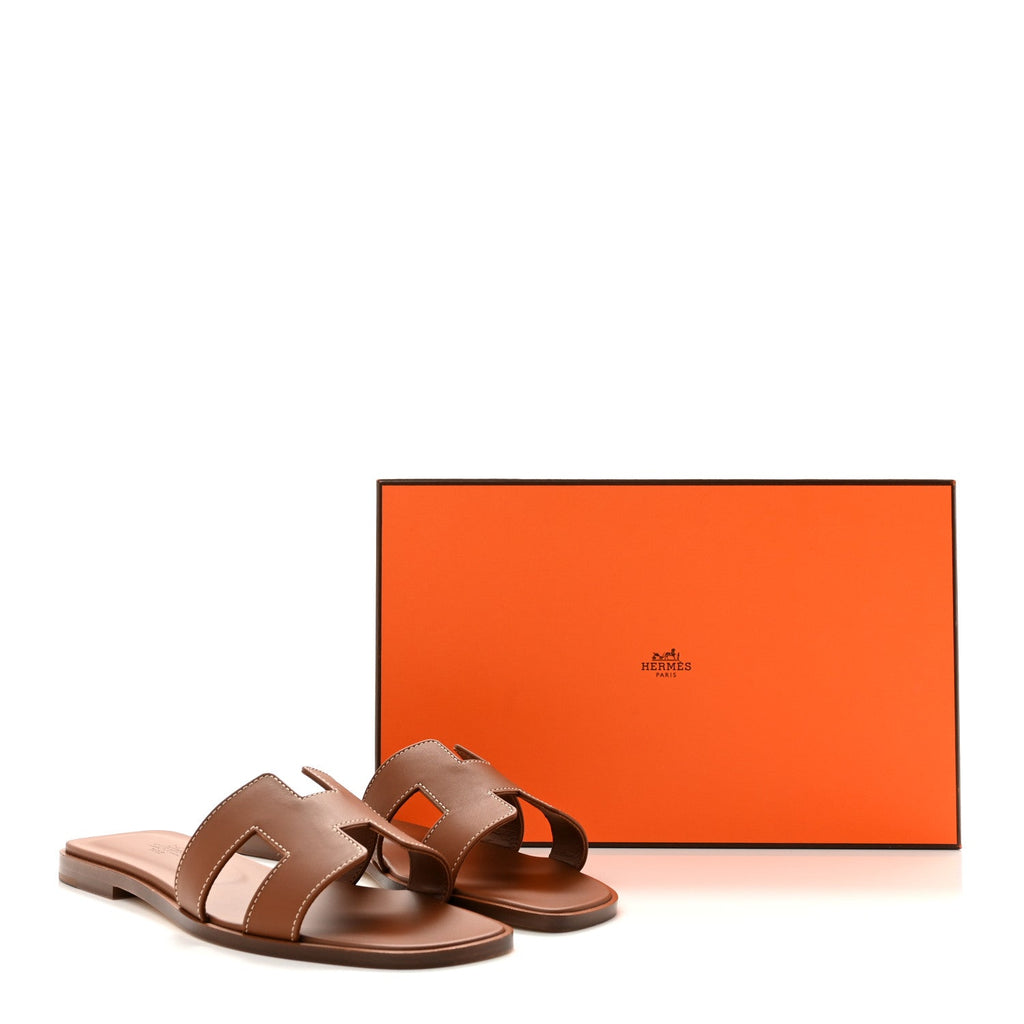 Box Calfskin Oran Sandals 37.5 Gold