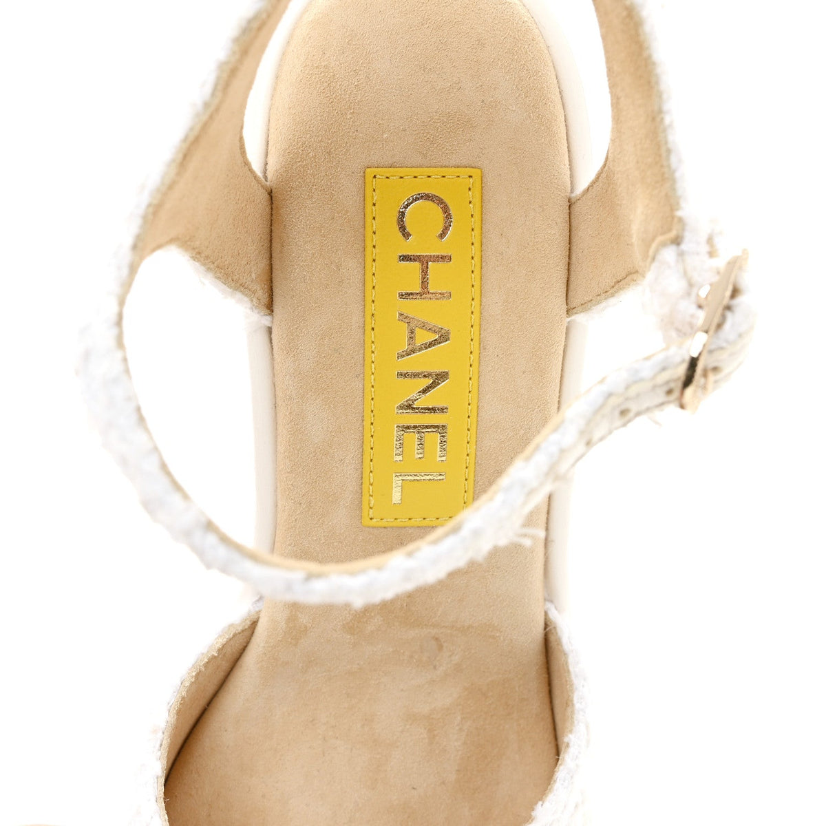 Tweed Cork CC Wedge Sandals 36.5 White