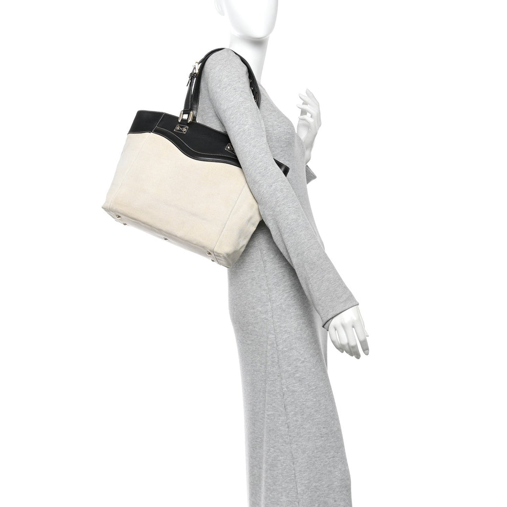 Calfskin Canvas Tote Black White
