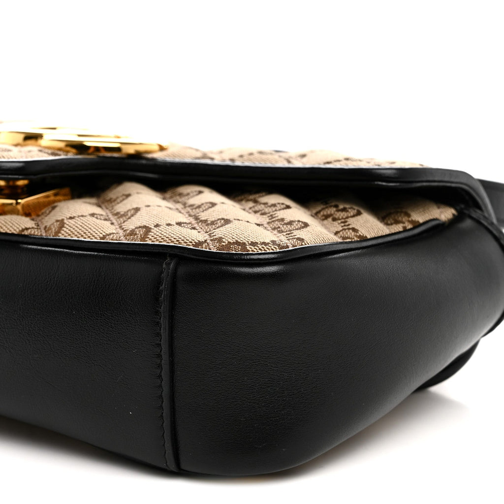 Monogram Matelasse Diagonal Mini GG Marmont Shoulder Bag Beige Black