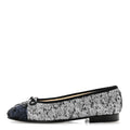 Tweed Sequin Cap Toe Ballerina Flats 35 Silver Black Blue